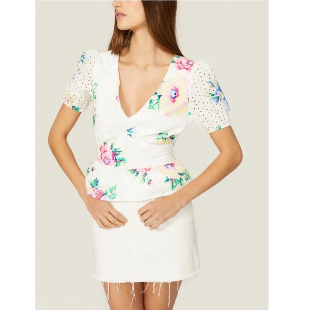 SLATE & WILLOW X RTR White Floral Eyelet Blouse Top Size L